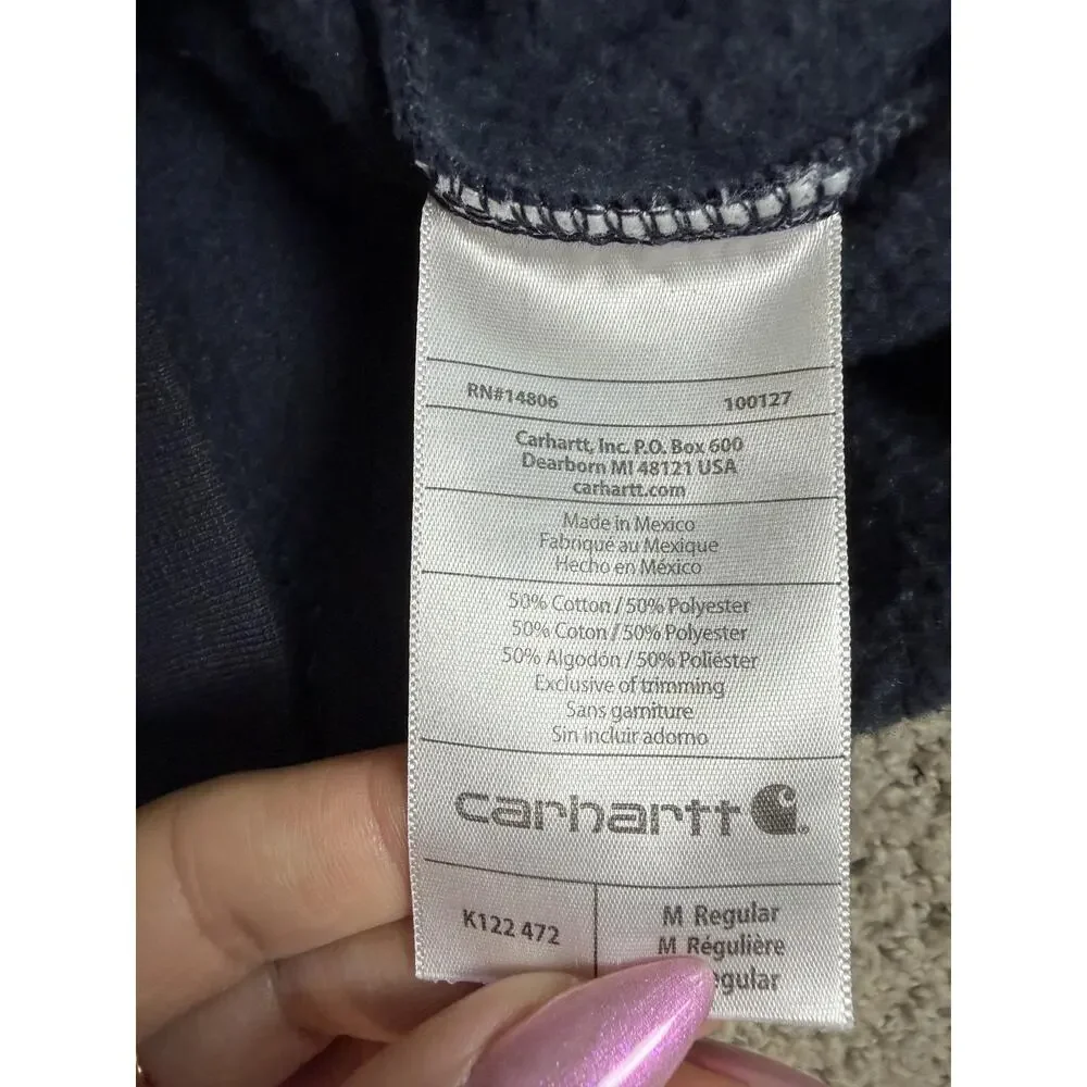 Carhartt Hoodie Mens M Relaxed Blue Full Zip Hooded Lined Fleece Pockets Logo